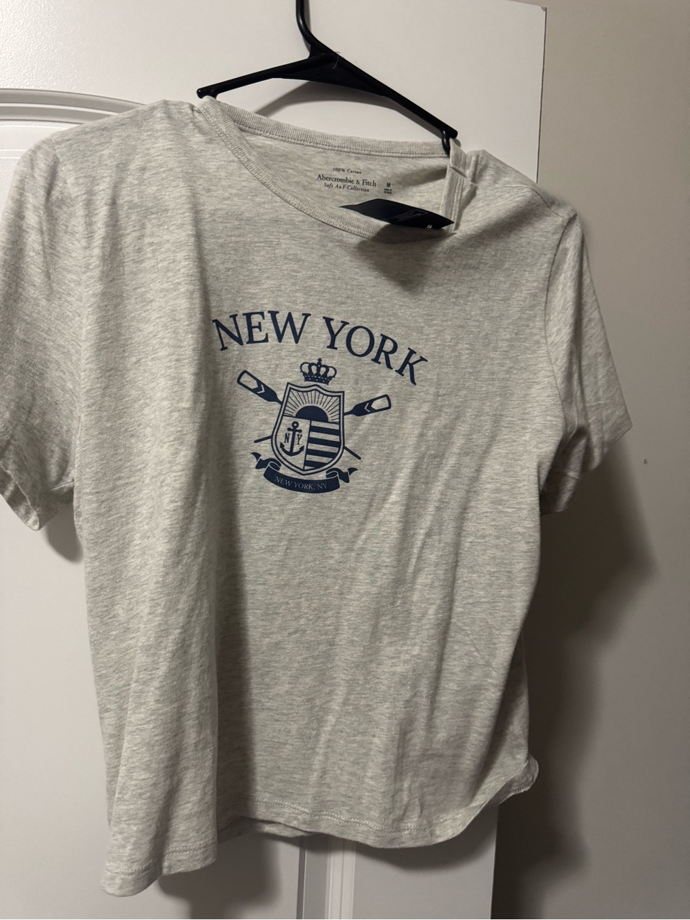 NWT Abercrombie & Fitch New York Crest Short Sleeve Tee - Light Gray